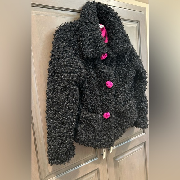 Gretchen Scott Curly Faux Lambswool Jacket in Black and Pink, Size S - Picture 8 of 8